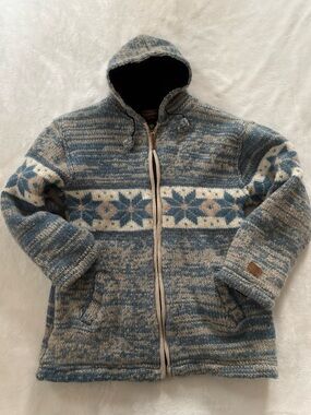 Kyber Outerwear Fair Isle heavy wool hooded jacket